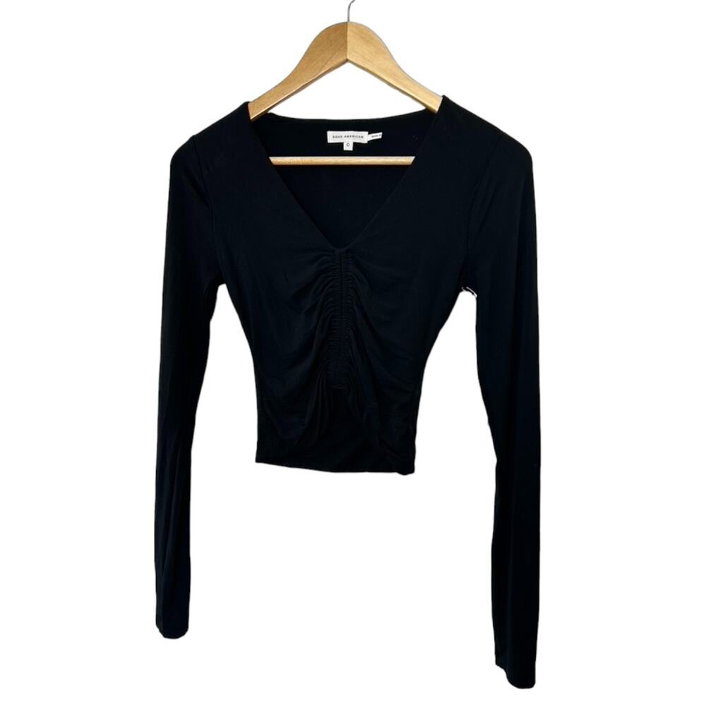Good American Black Long Sleeve Ruched Top Women's Size 0 NEW